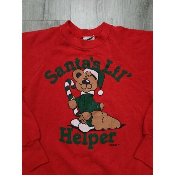 Vintage Santas Lil' Helper 90s Sweatshirt Reindeer Womens Medium Red - Picture 3 of 6